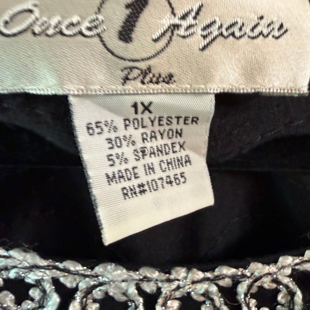 Once Again Plus Black Silver Soutache Embroidered 3/4 Sleeve Top Blouse 1X - Picture 3 of 6